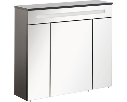 FACKELMANN Kara spiegelkast, 80 x 22,5 x 70 cm, antraciet, 3-deurs, LED, IP20
