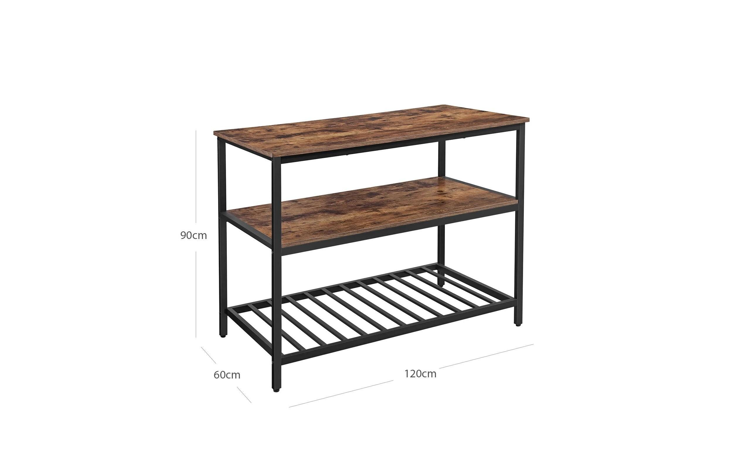 Küchenregal mit 3 Ablagen 120 x 90 cm, Braun/Schwarz<br>Kücheninsel aus Holz