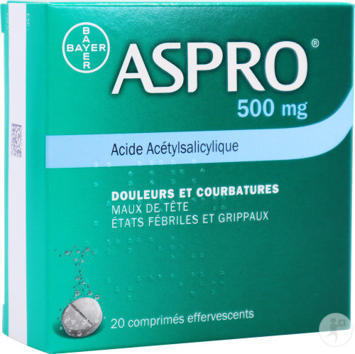 Aspro Effervescent 500mg Acide Acétylsalicylique 20 Comprimés Effervescents