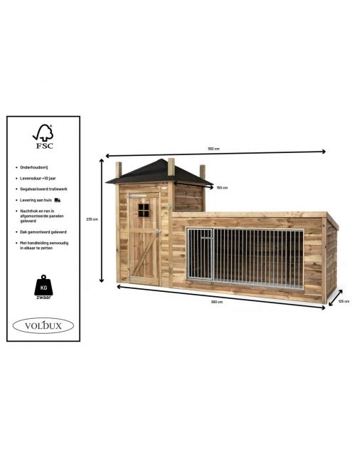 Voldux Hondenhok Lize - Hondenhok - 392x150x235 cm Bruin