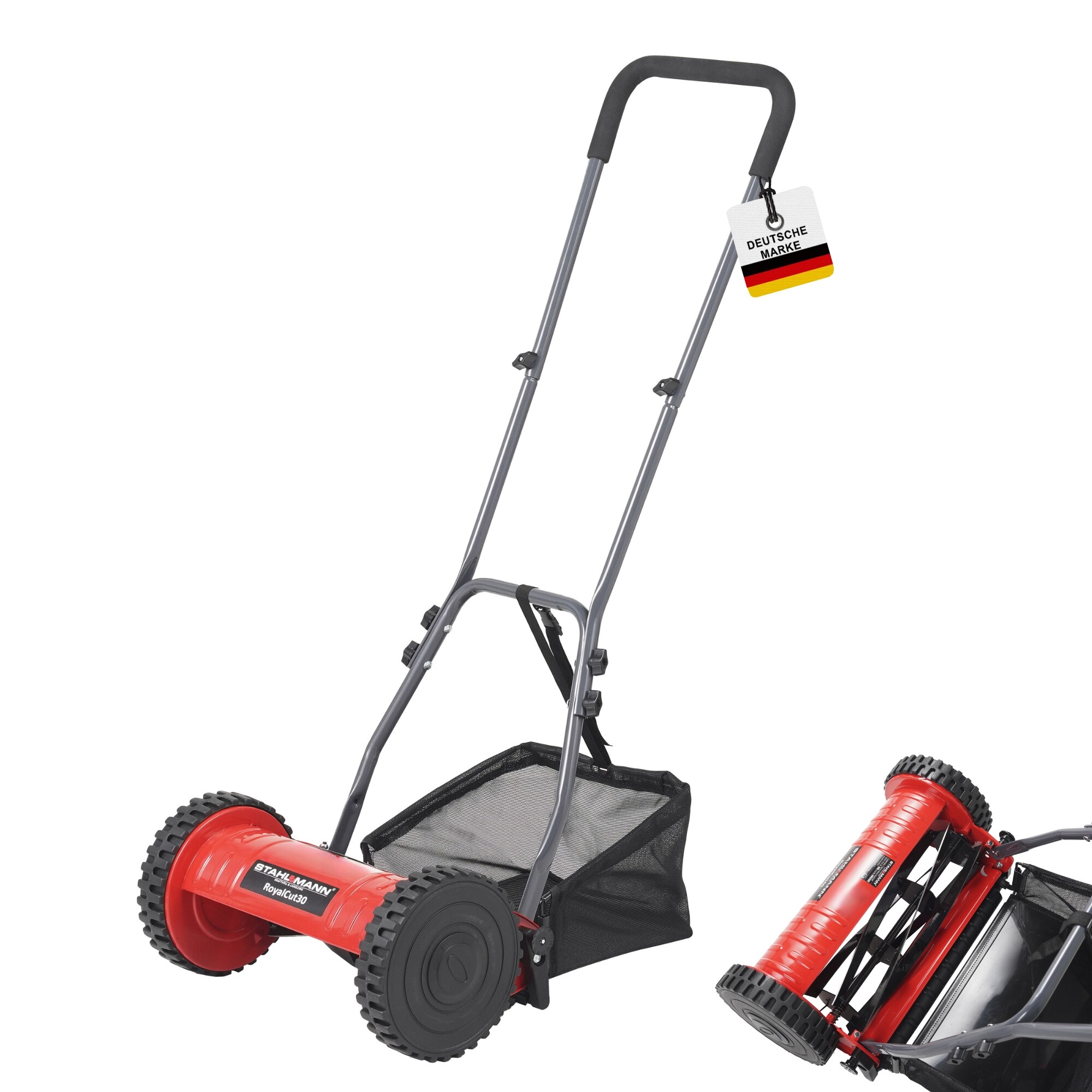 STAHLMANN Spindelmäher RoyalCut – Rasenmäher mit 30 cm Schnittbreite, 27 Liter Fangkorb, 4-stufige Schnitthöheneinstellung – Handrasenmäher manuell - leise und umweltfreundlich