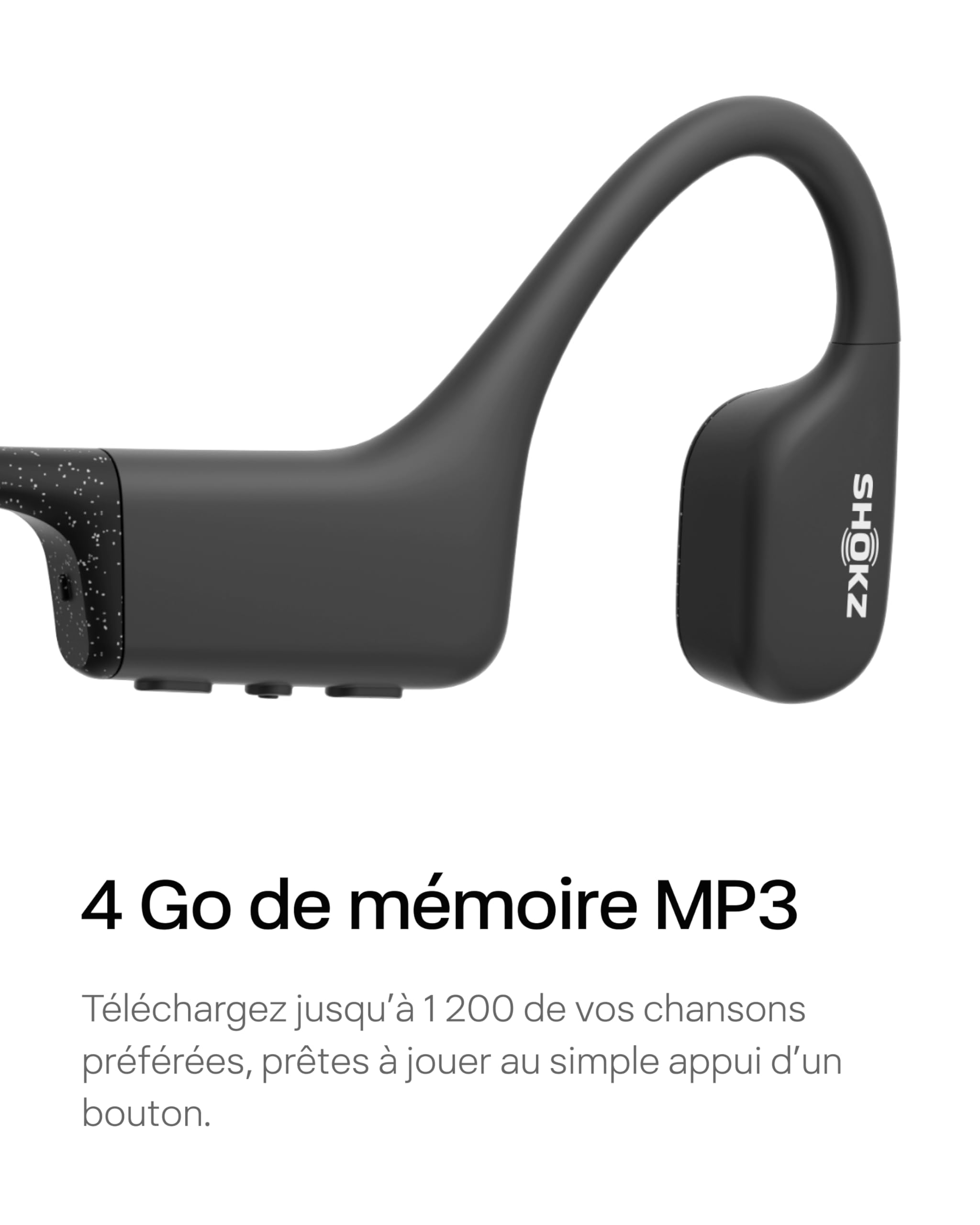SHOKZ OpenSwim Casque à Conduction osseuse, Lecteur MP3 de Natation étanche IP68, écouteurs de Sport Oreilles Libres avec 4 GB de mémoire, 8H d’autonomie, Bouchons d’oreilles (sans Bluetooth), Noir