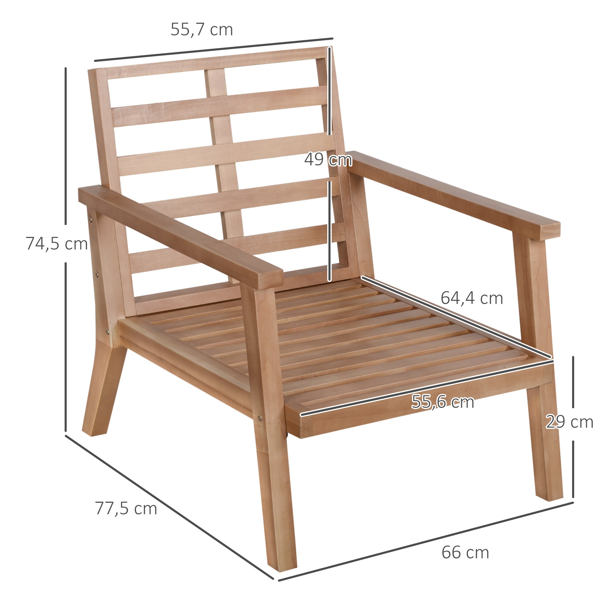 Outsunny Gartenstühle mit Kissen natur, weiß 66L x 77,5B x 74,5H cm