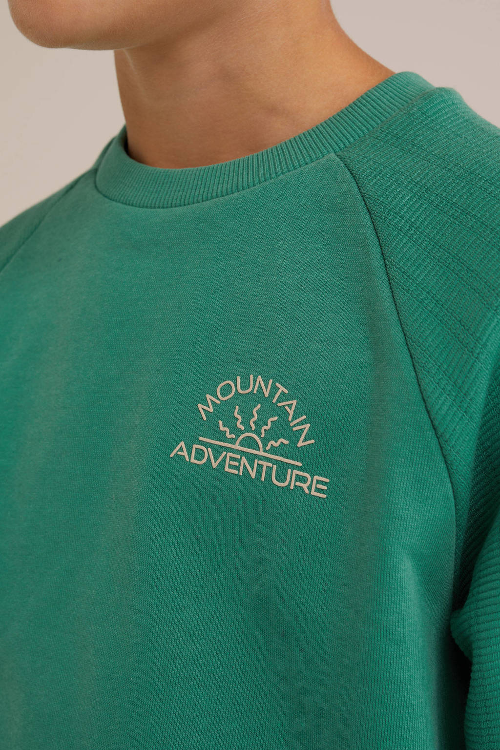 WE Fashion sweater met backprint groen/wit