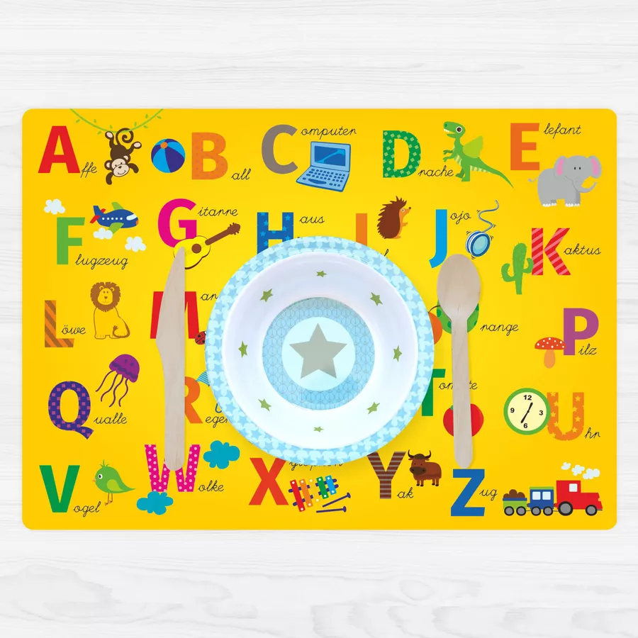 Nikima Platzset stabiles Vinyl Tischset - ABC gelb mehrfarbig