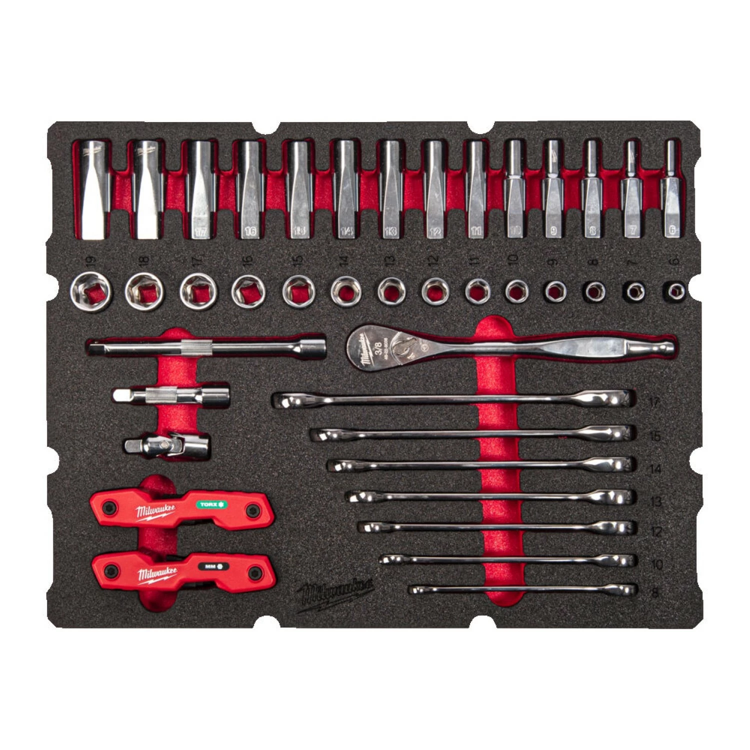 Milwaukee Ringratel-steeksleutel set 4932493640 PACKOUT™ Foam Inlay MAXBITE™ - 55-delig