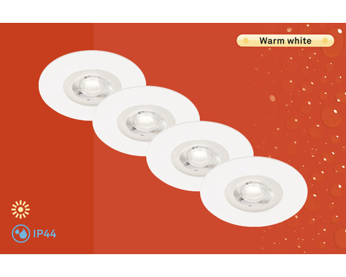 LED inbouwspots set IP44 4,9W 480 lm 3000K wit Ø 9/6,8 cm 230V 4 stuks