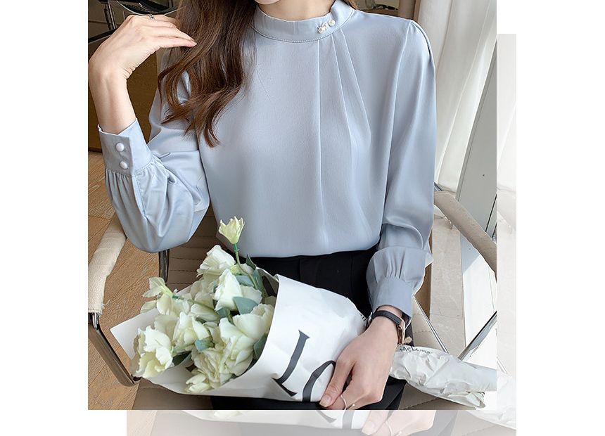 Bamela - Blouse met opstaande kraag en effen kleur