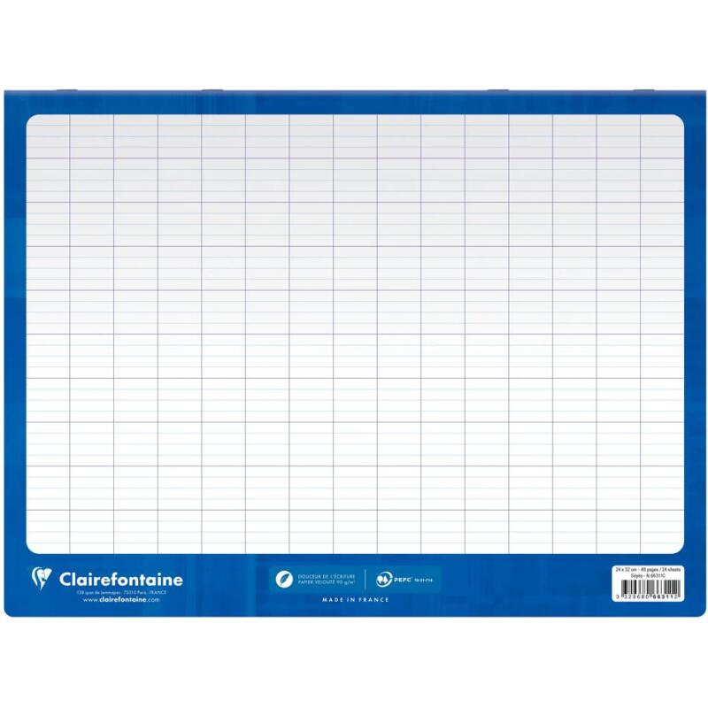 Cahier Magique couverture ardoise double-face effaçable piqué 24x32cm 48 pages grands carreaux (Seyès tricolore) - Bleu