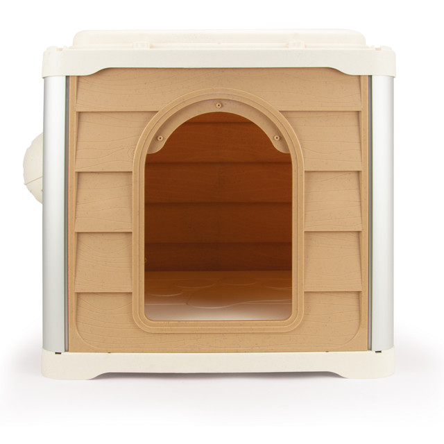 Loboo - Smartkave Cube Alaska Canil e Casinha para Cães e Gatos, para Uso Externo, com Design Modular, Isolamento Térmico e Contra Intempéries, Alimentador e Parede Traseira Articulada, Branco e Bege