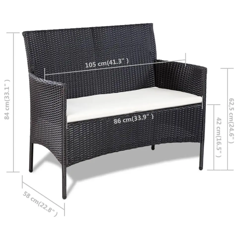 vidaXL - Bankset - Zwart - Poly rattan