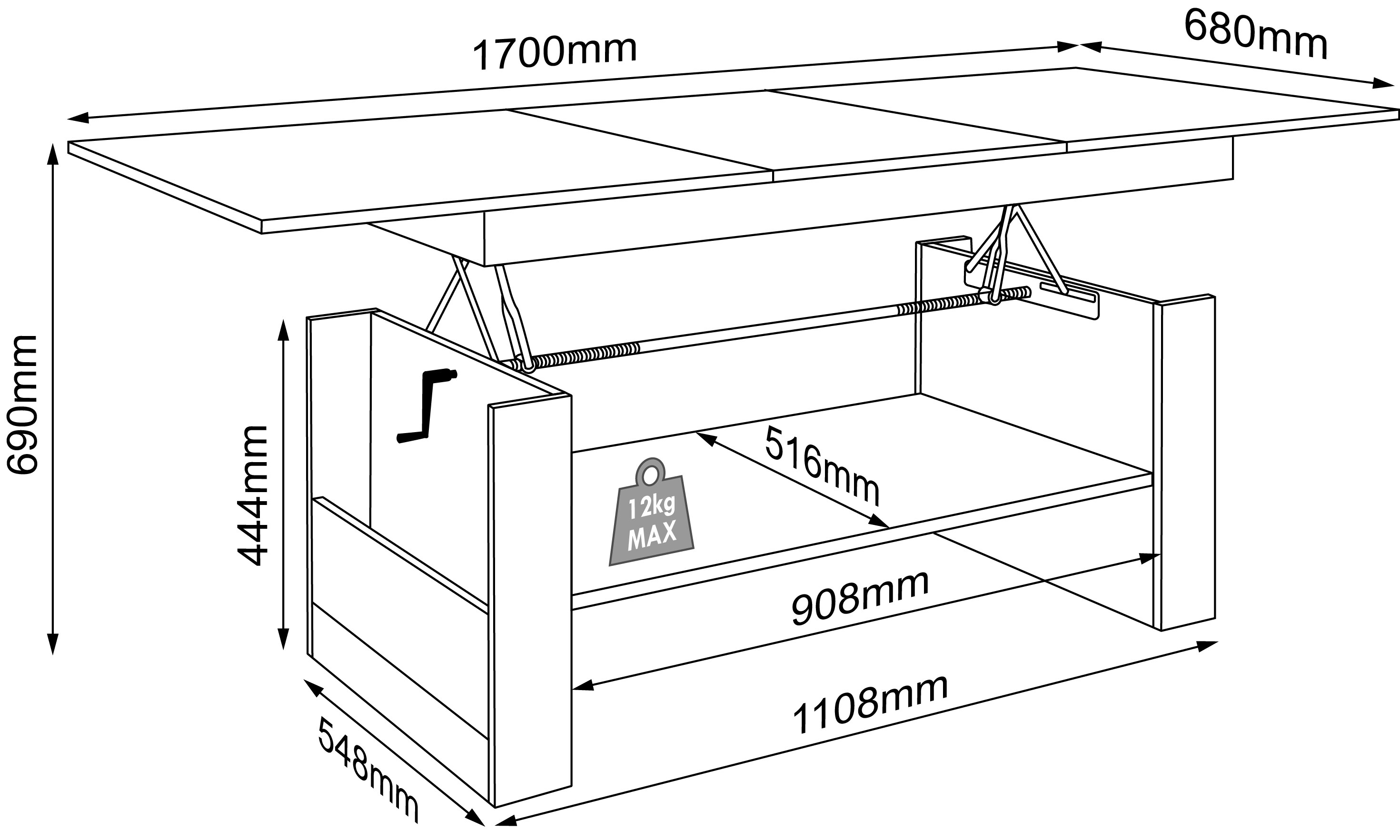 VCM Holz Couchtisch Sofatisch Wohnzimmertisch Kobila höhenverstellbar ausziehbar