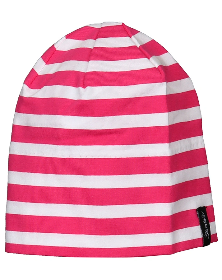 Jersey-Beanie SLOUCH STREIFEN in magenta/weiß