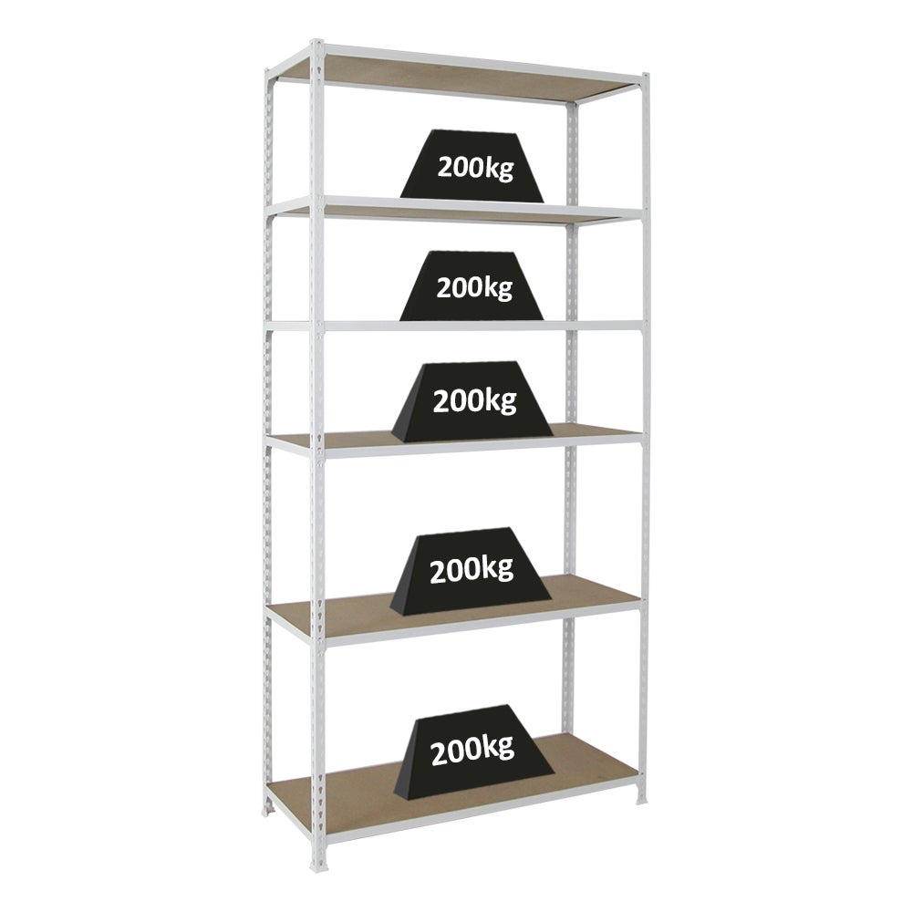 PROREGAL Heavy-Duty Stellingkast Giant Muli HxBxD 250 x 120 x 30 cm 6 Planken Plank Draagvermogen 200 kg Wit