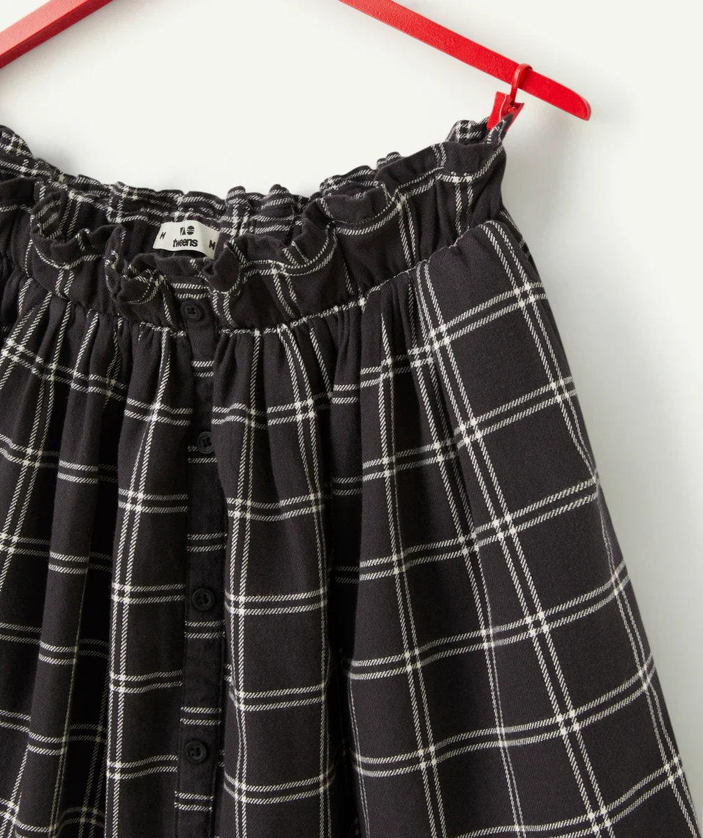 JUPE À FRONCES FILLE IMPRIMÉ À CARREAU GRIS ET BLANC