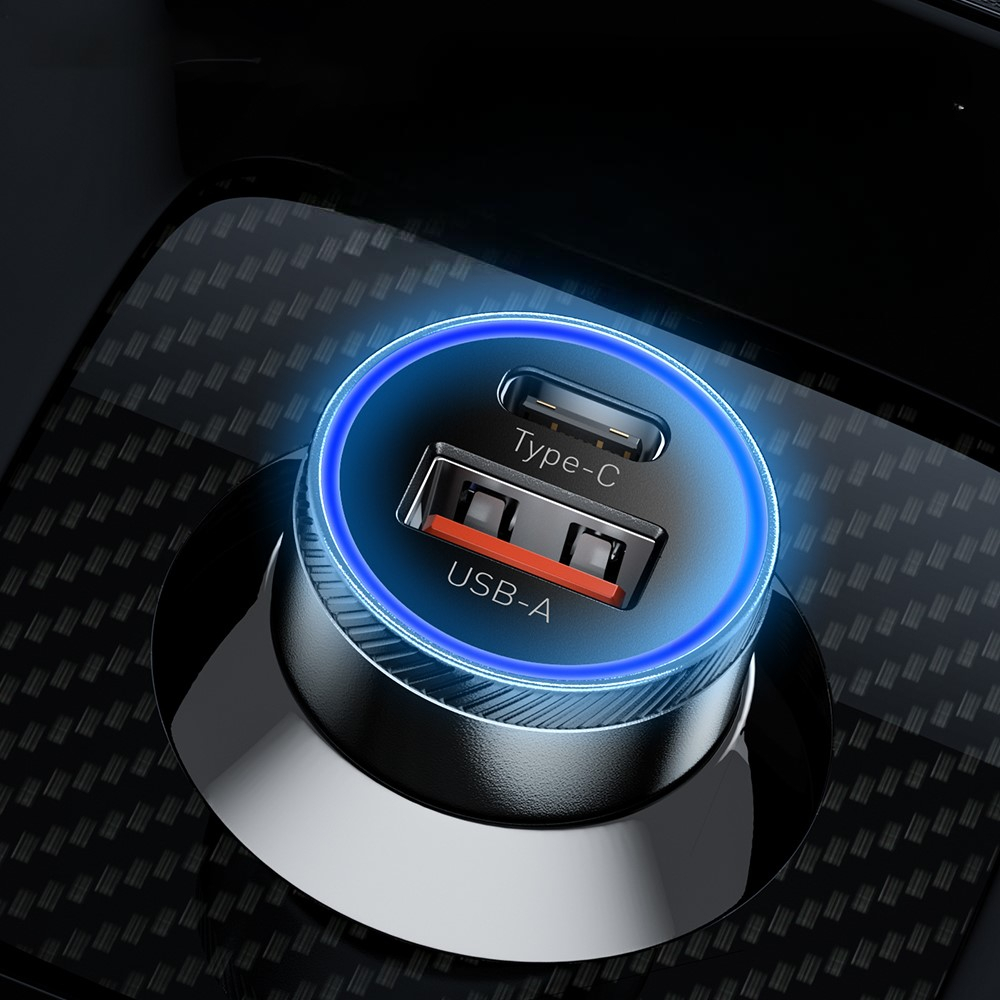 (54W) Universal USB A / USB C Auto KFZ Ladegerät mit LED Beleuchtung - Grau