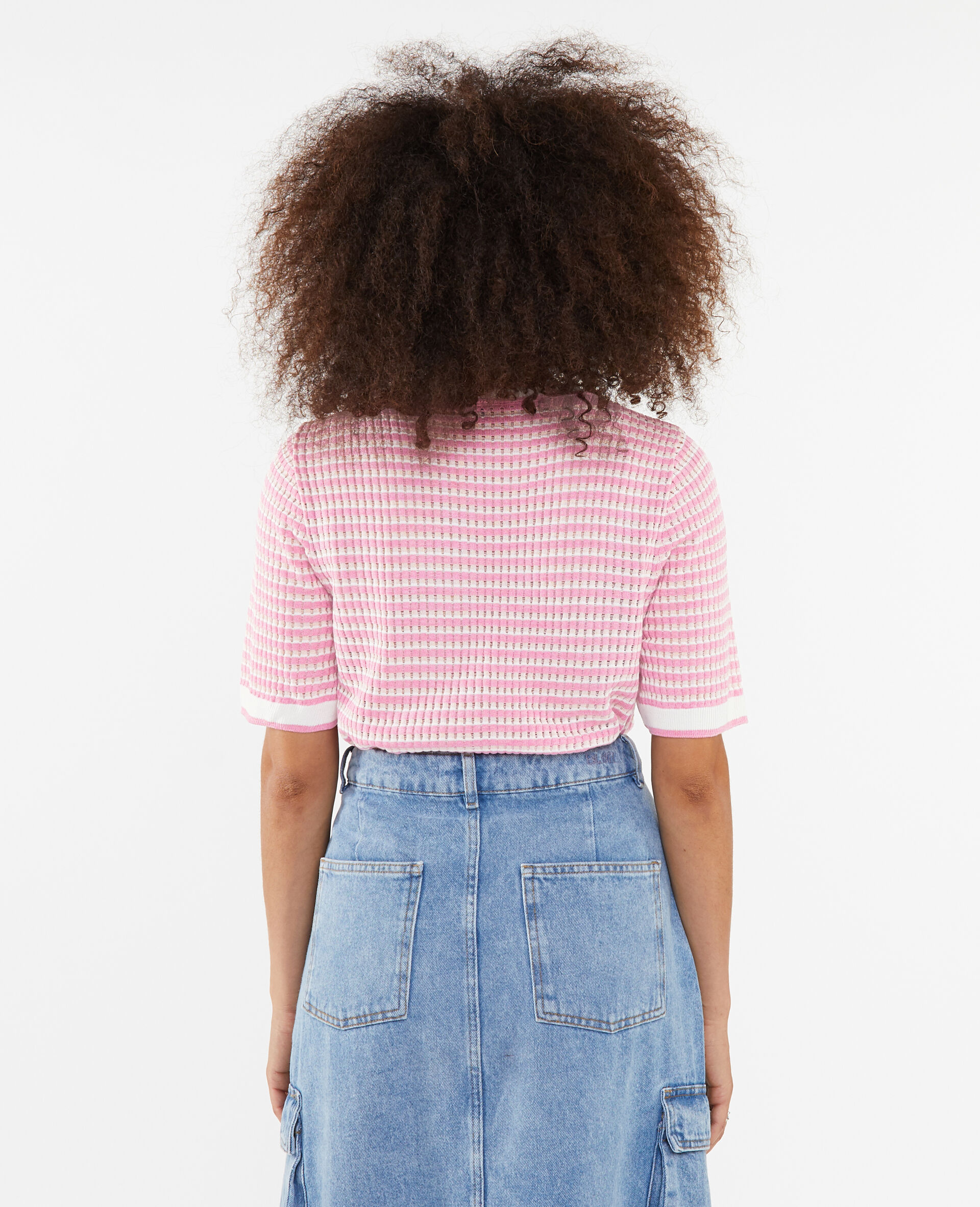 Pull ajouré manches courtes - Rose