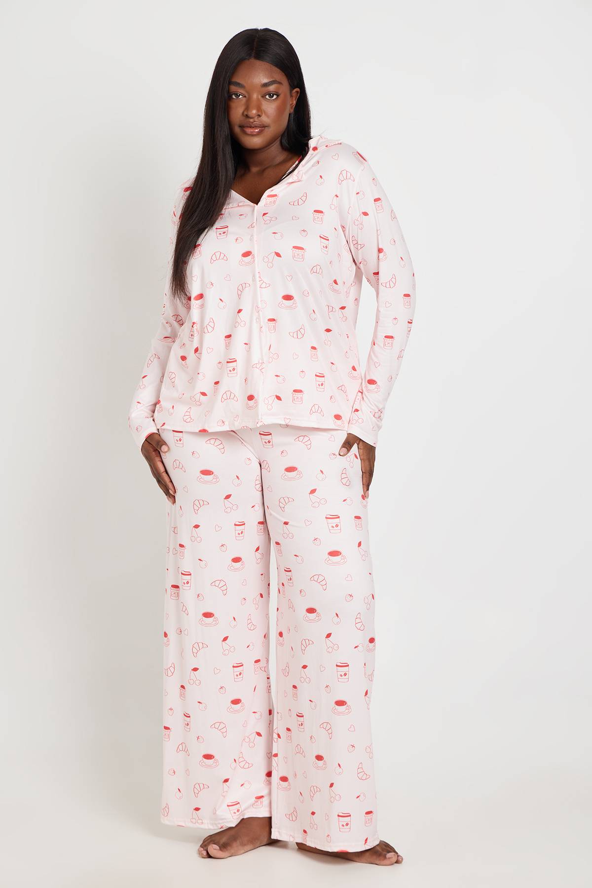 boohoo Ensemble De Pyjama Grande Taille À Manches Longues Et Pantalon Motif Croissant Et Confiture