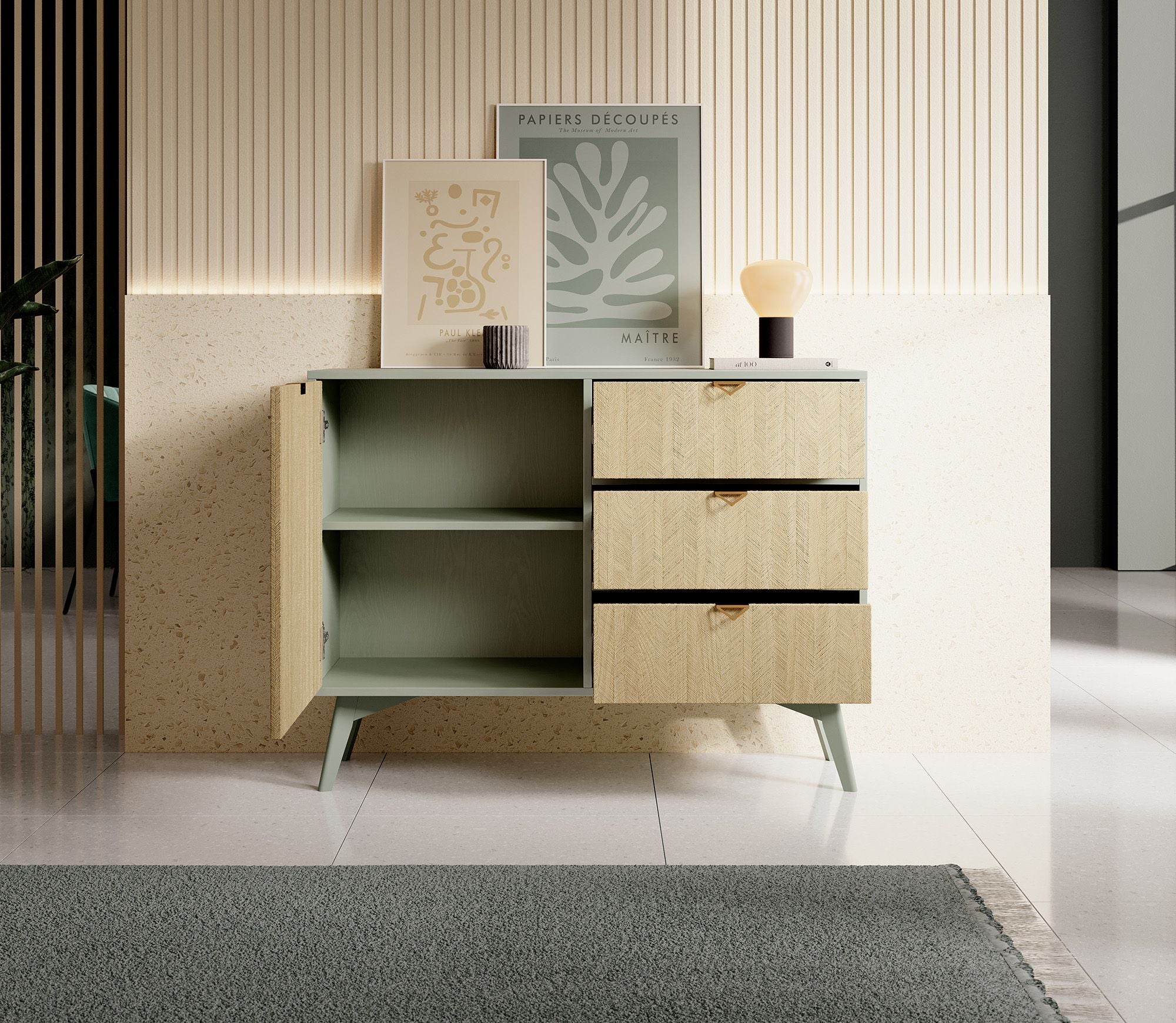 Essence - Dressoir - Groen/licht eiken - 106x38x81 cm