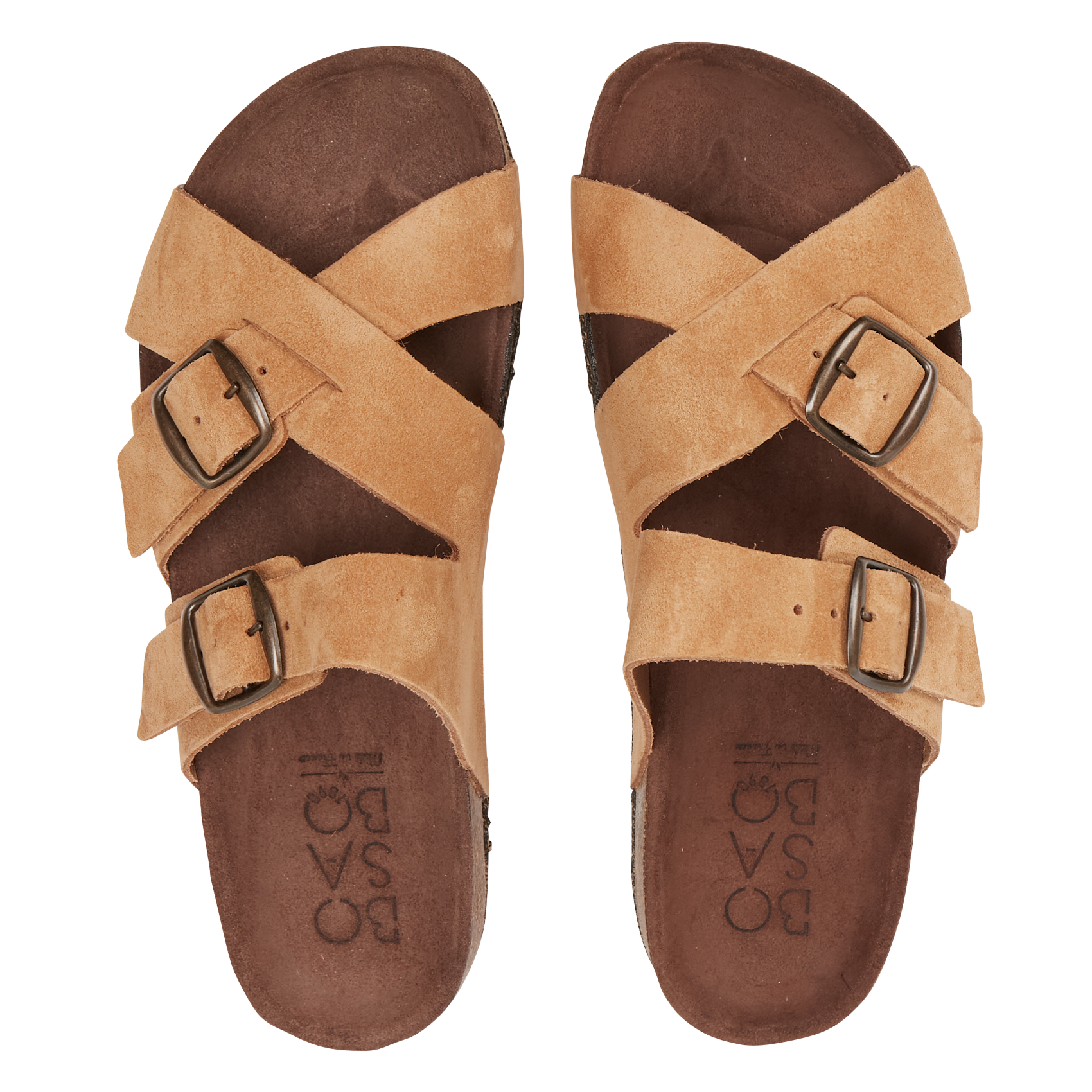 LOANN - Sandales plates en cuir velours | Beige