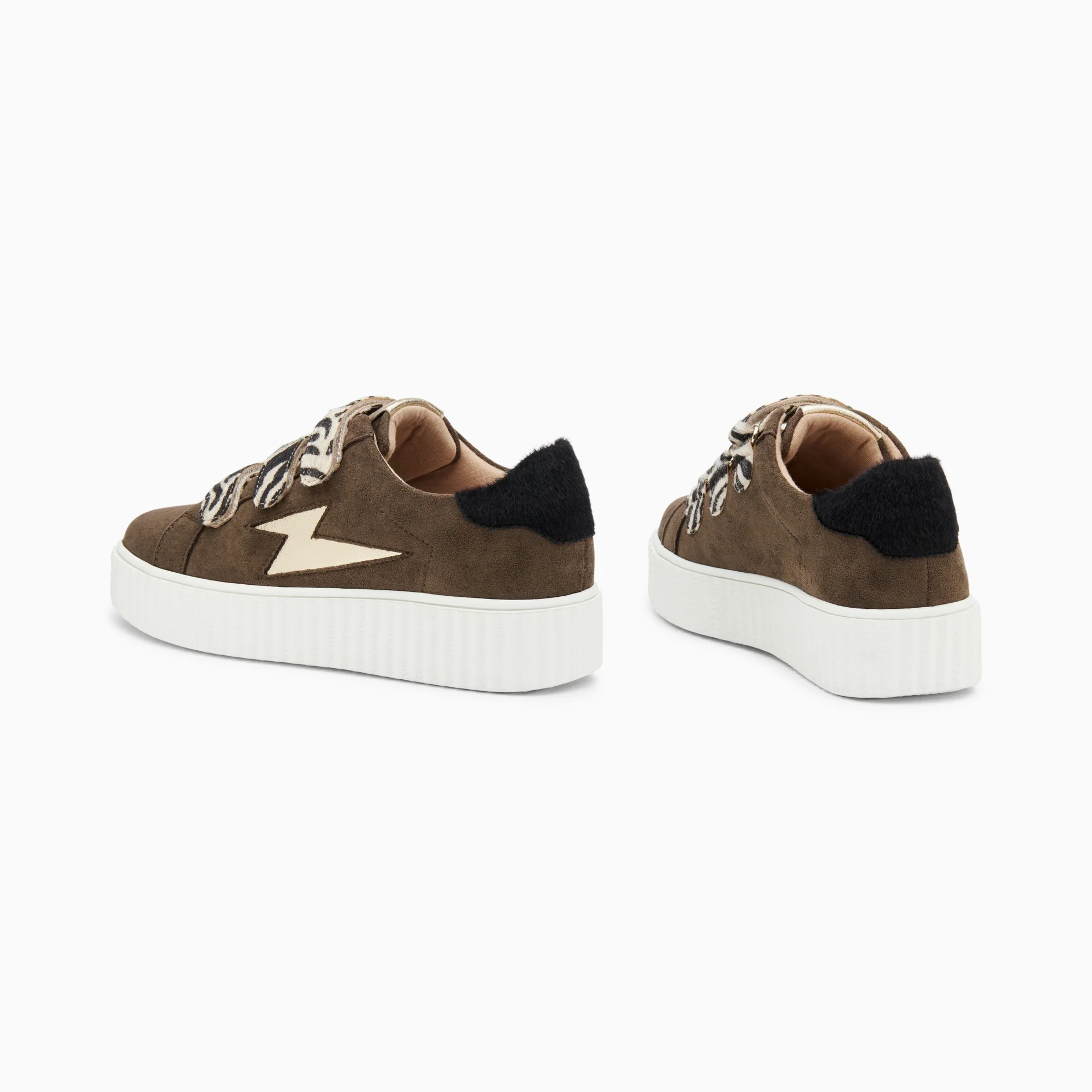 Sneakers-Baskets éclair Maëlle kaki et or à scratchs