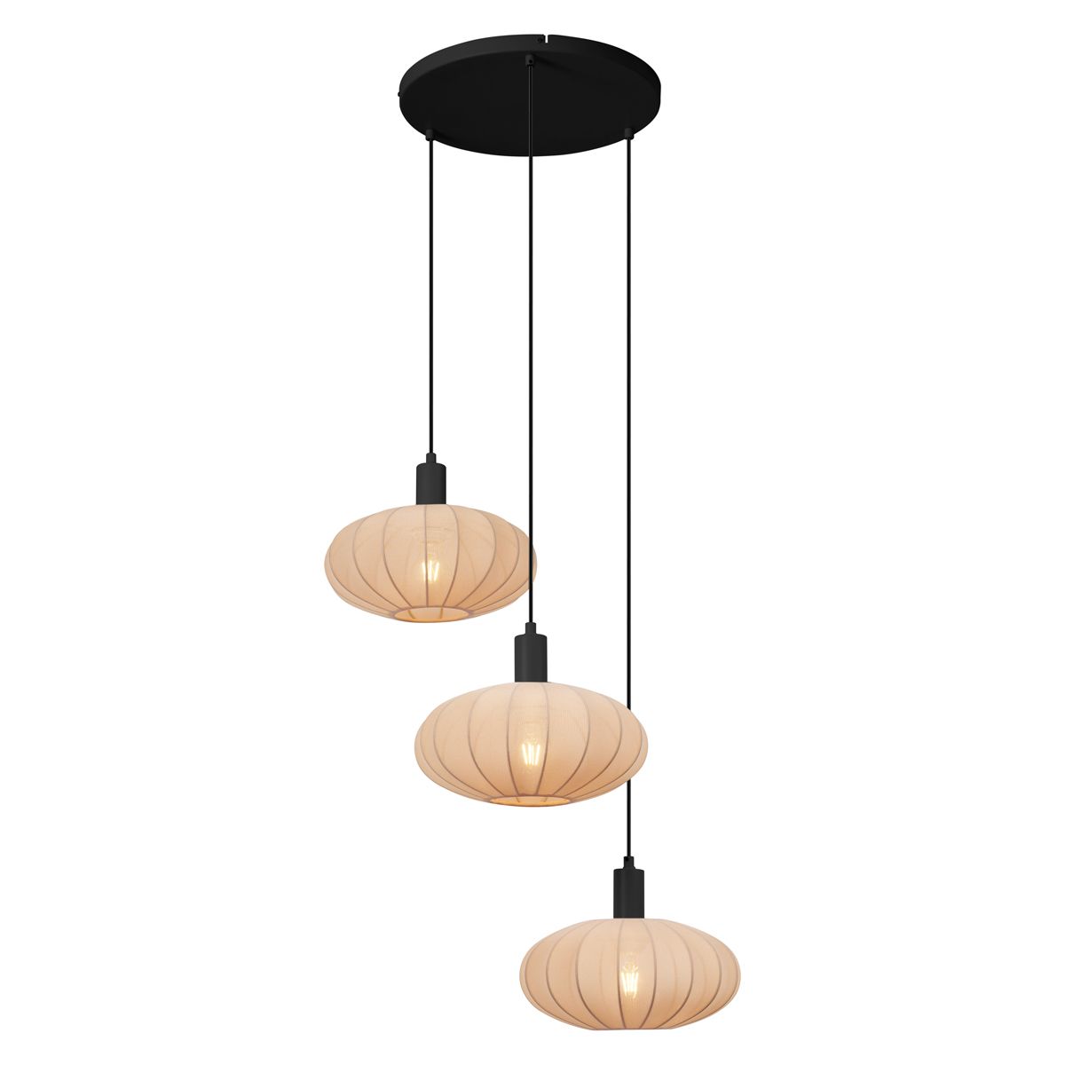 Japandi hanglamp zwart met bruine stoffen kap 3-lichts - Bida
