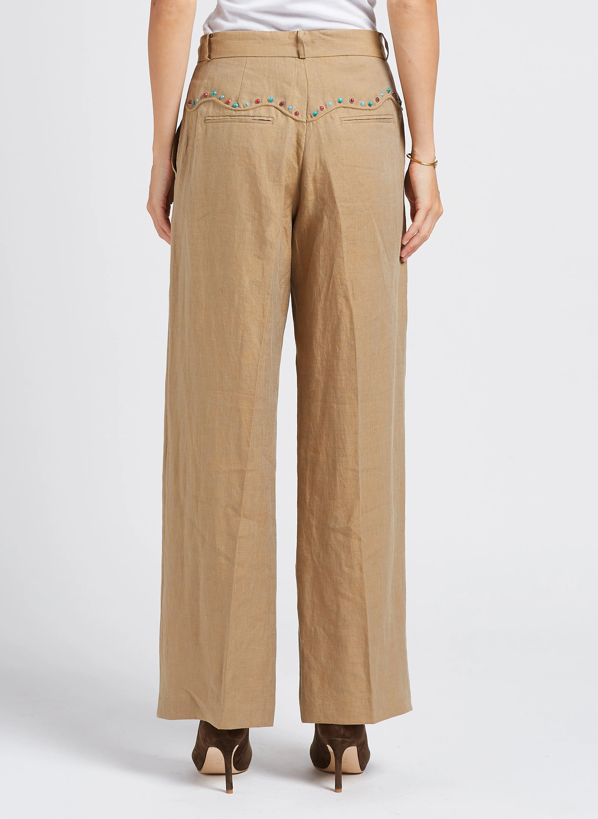 TAUSTIN - Pantalon large à clous colorés | Beige