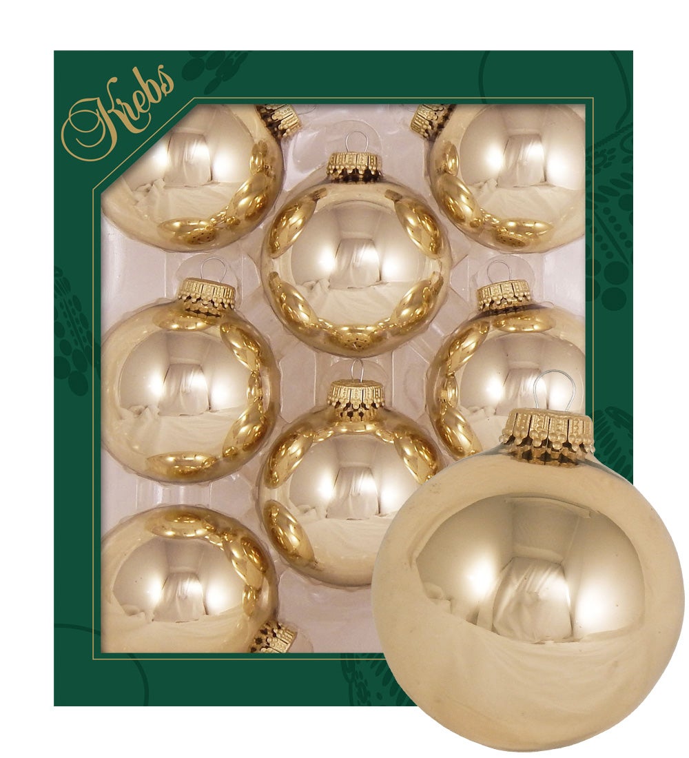 Lichtgouden glanzende glazen ballen van 7 cm, effen, 8 stuks, kerstballen, kerstversieringen, kerstversieringen voor de kerstboom