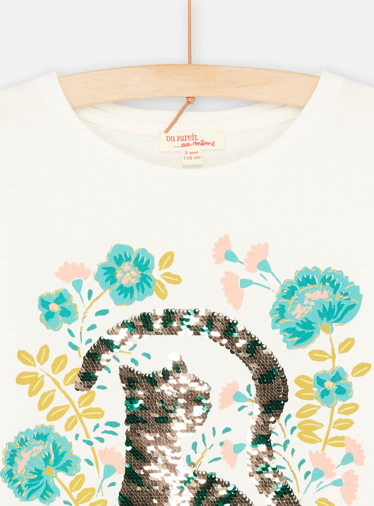 T-shirt écru à animation chat pour fille
