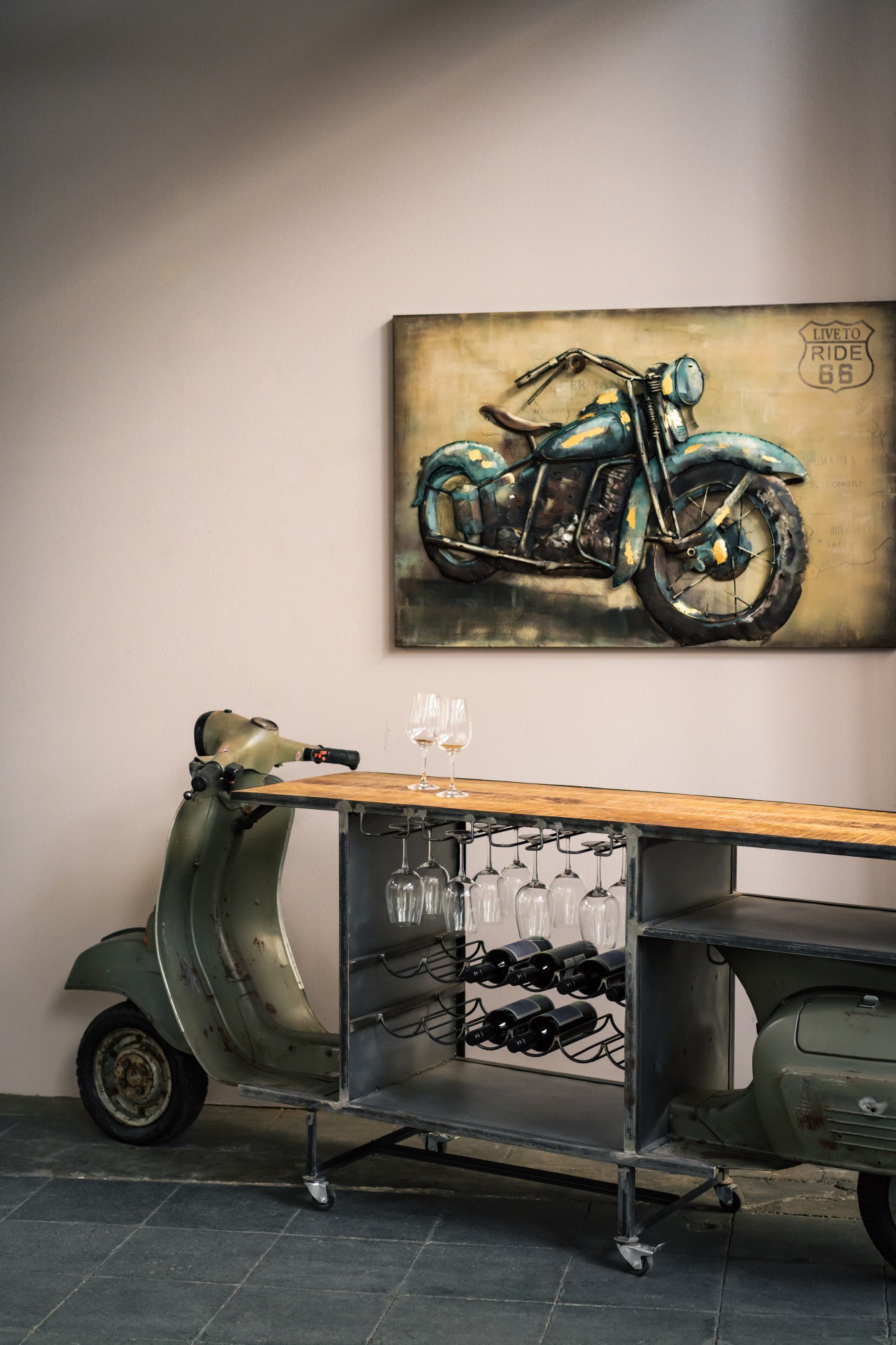 Wandkunst 'Motorrad 66', multicolor, B 120 cm, H 80 cm, T 8 cm von fischer's lagerhaus