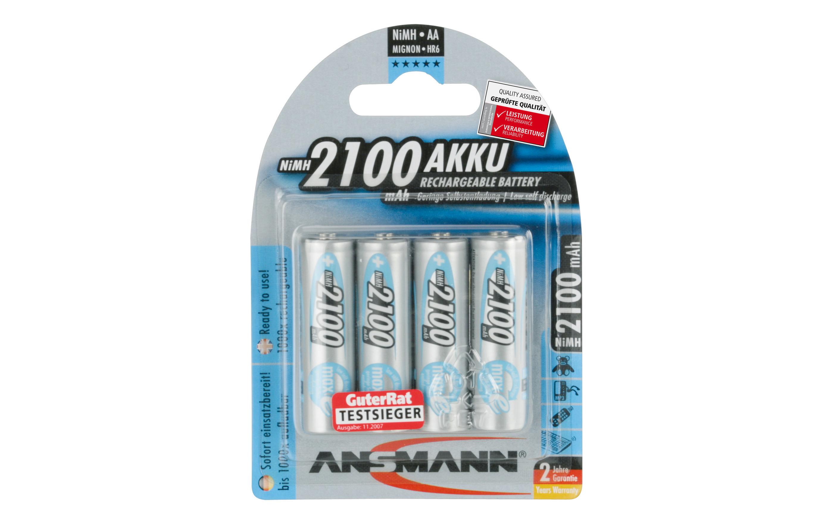 Akku Typ 2100 NiMH AA 2100 mAh, 4 StückAA-Akkus im 4er-Pack