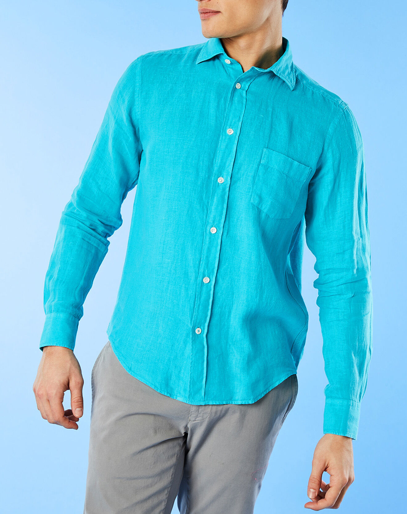 Hartford Chemise droite 100% Lin Paul Pat émeraude