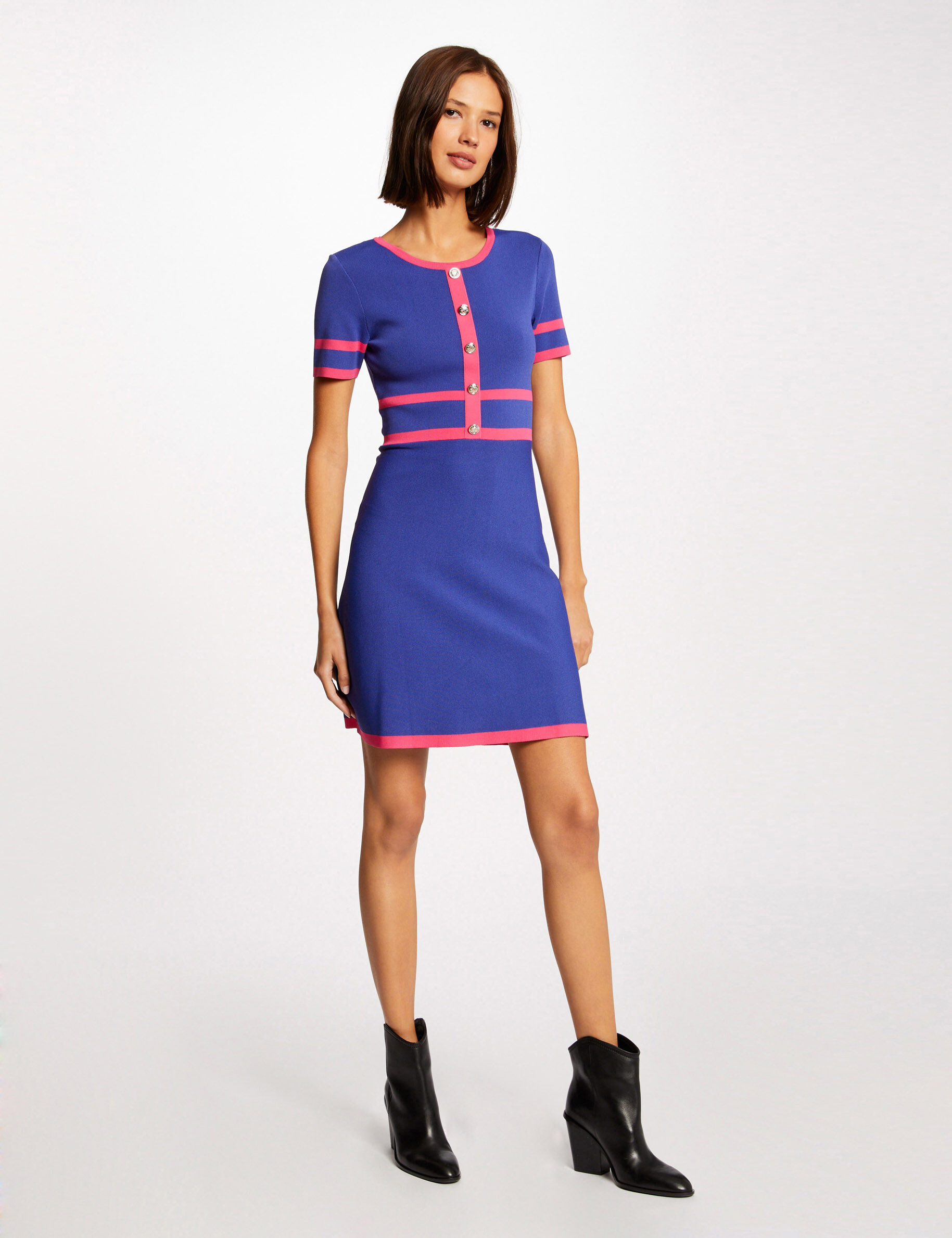 Robe pull droite manches courtes violet fonce femme - violet_fonce