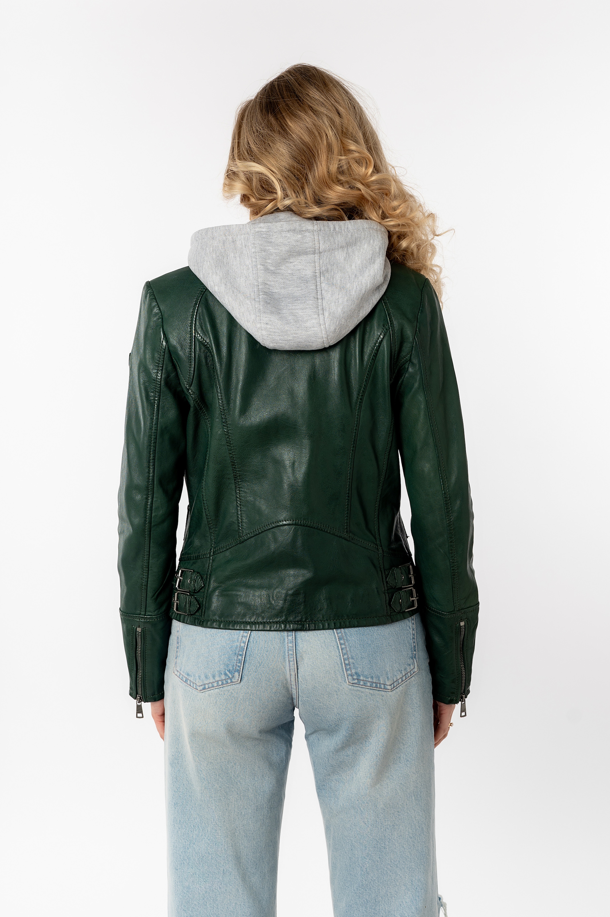 Mauritius Lederjacke »Nola LEGV« mit Kapuze mit abnehmbarer Jersey-Kapuze