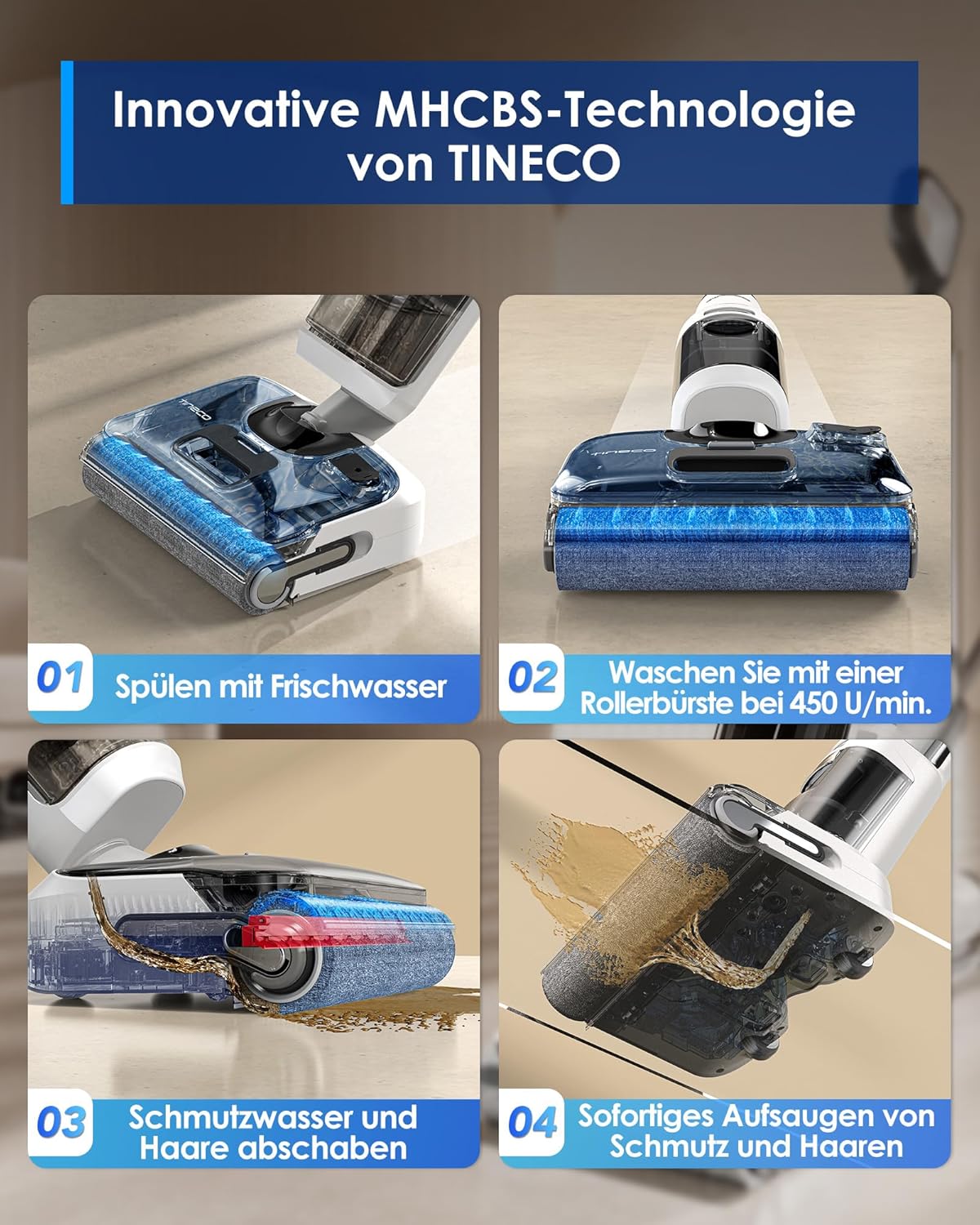 Tineco Floor ONE S6 Stretch Lite Nass Trockensauger, 180°Lay-Flat Nasssauger, Zentrifugallufttrocknung, 40min Laufzeit, Beidseitige Kantenreinigung, erreichen in niedriger Möbel für Tierhaare