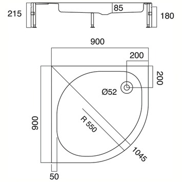 Sealskin Douchebak Optimo Kwartrond Opbouw 90x90x21.5 cm
