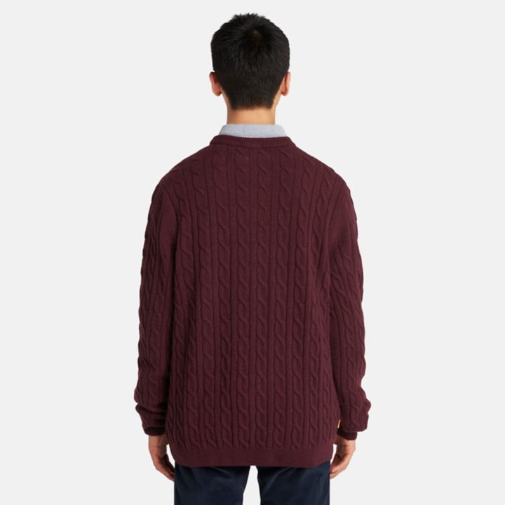 Suéter Phillips Brook de malha trançada para homem na cor bordô.