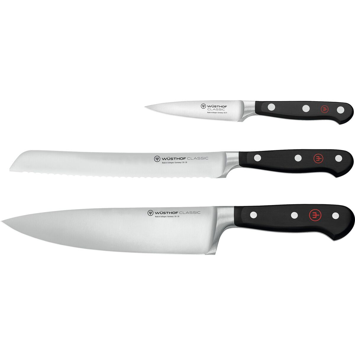 Classic Knivsett 3 deler, Kokkekniv + Brødkniv + Skrellekniv
