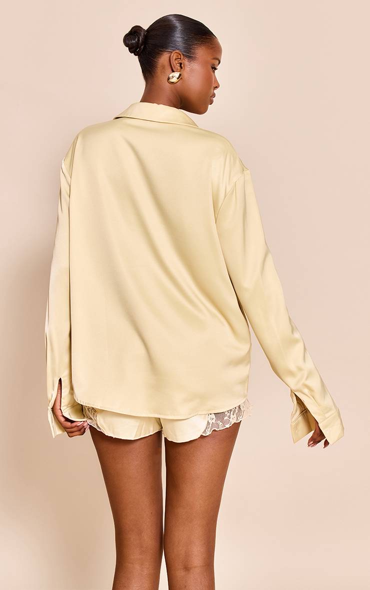 Pale Yellow Chemise Oversize En Satin Crème Beurre