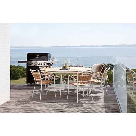 Kerteminde teak havebord Ø150 cm, hvidt stel