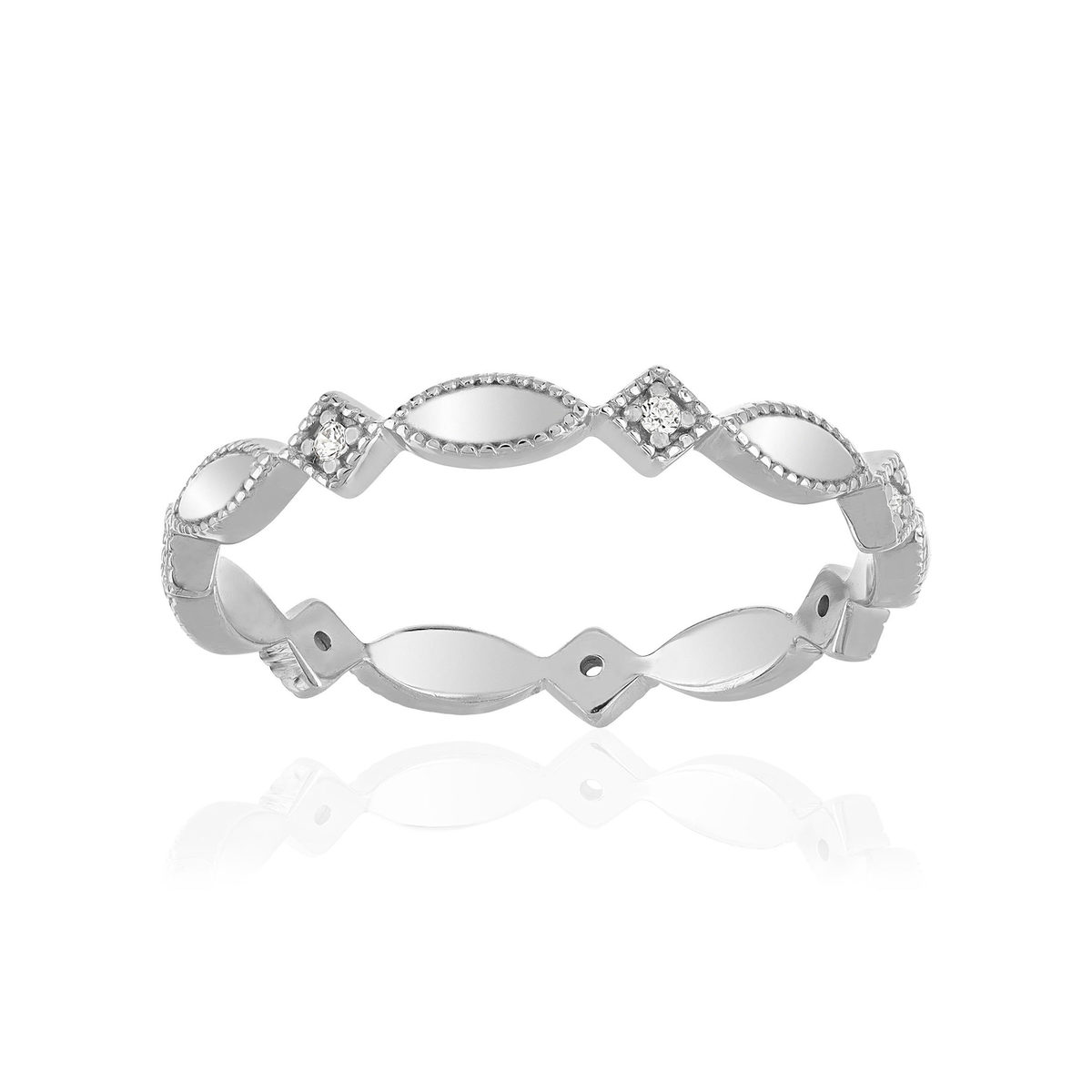 Bague argent 925 perlée, zirconias, motif losange et marquise.