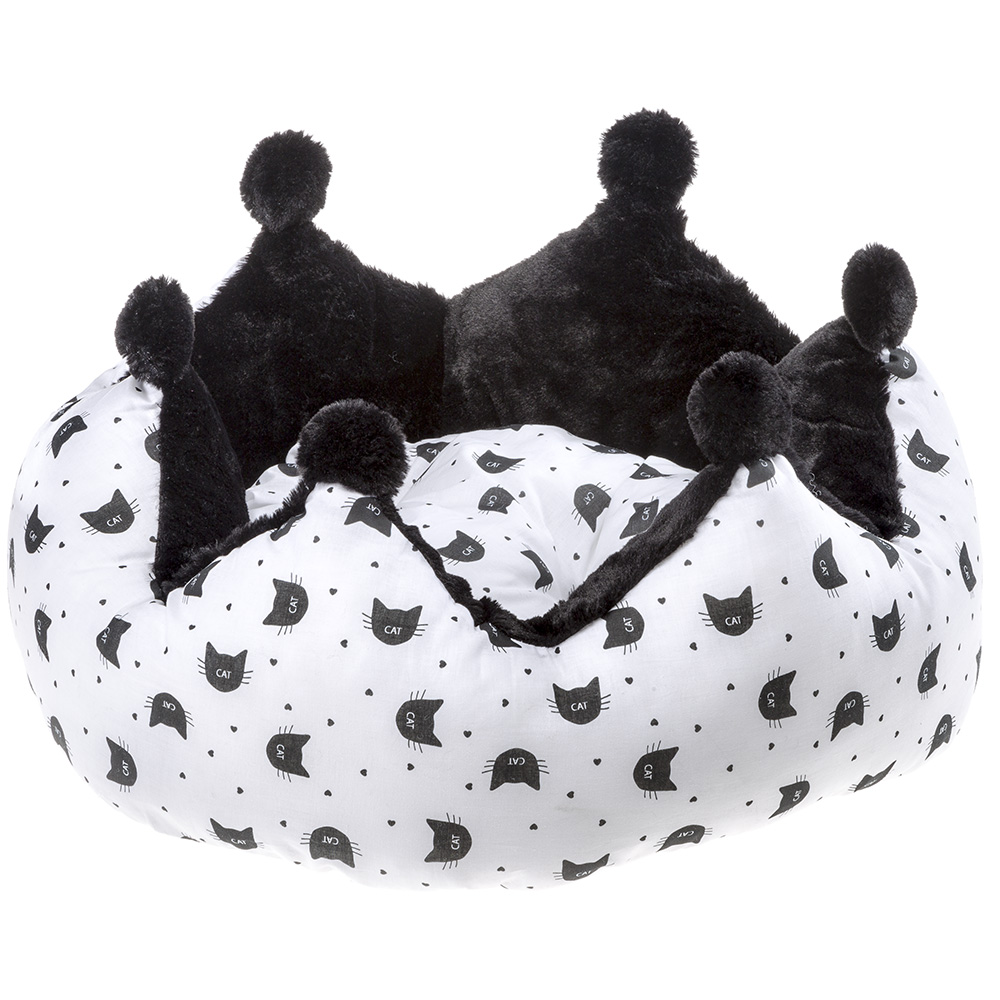 Lit rembourré couchage chats mikado avec coussin, fourrure écologique et coton, lavable