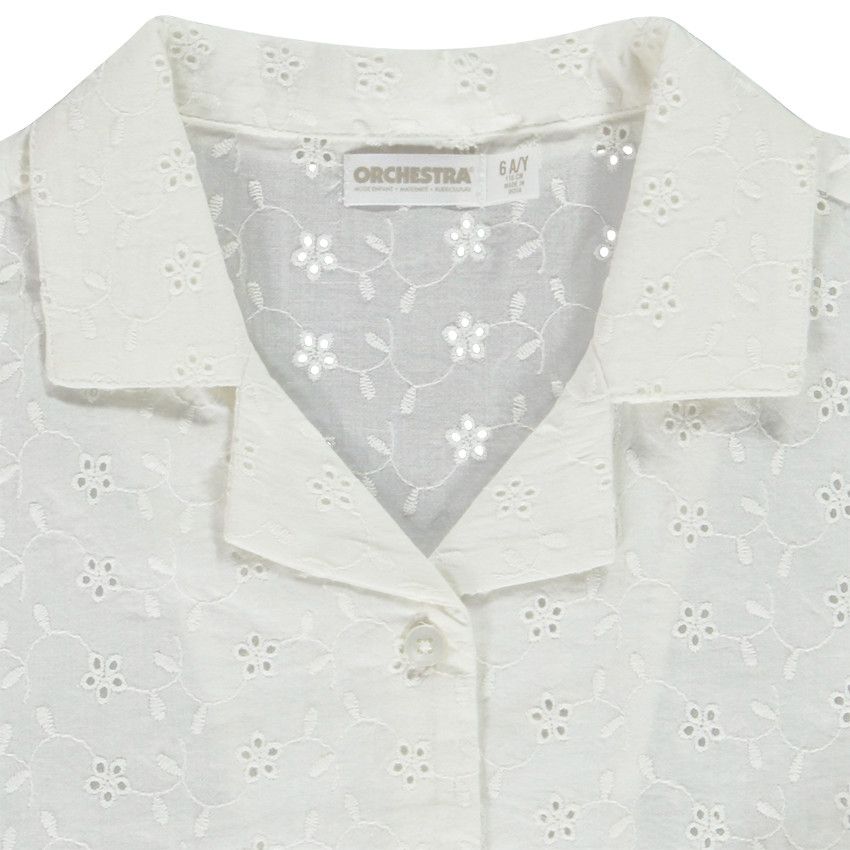 Chemisier manches courtes en broderie anglaise pour fille - Blanc
