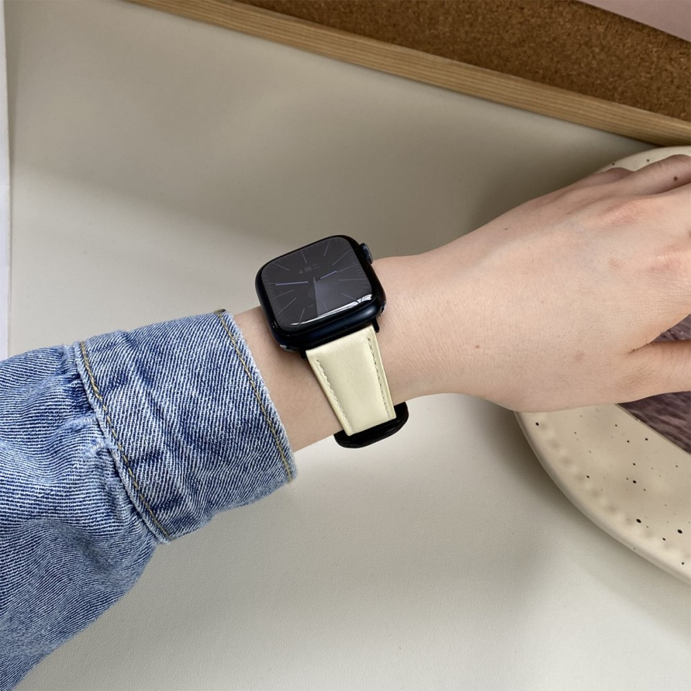 Apple Watch (49/46/45/44 mm) Echtleder Armband mit Magnet-Verschluss (Gelenkumfang: 170-220mm) - Beige / Braun