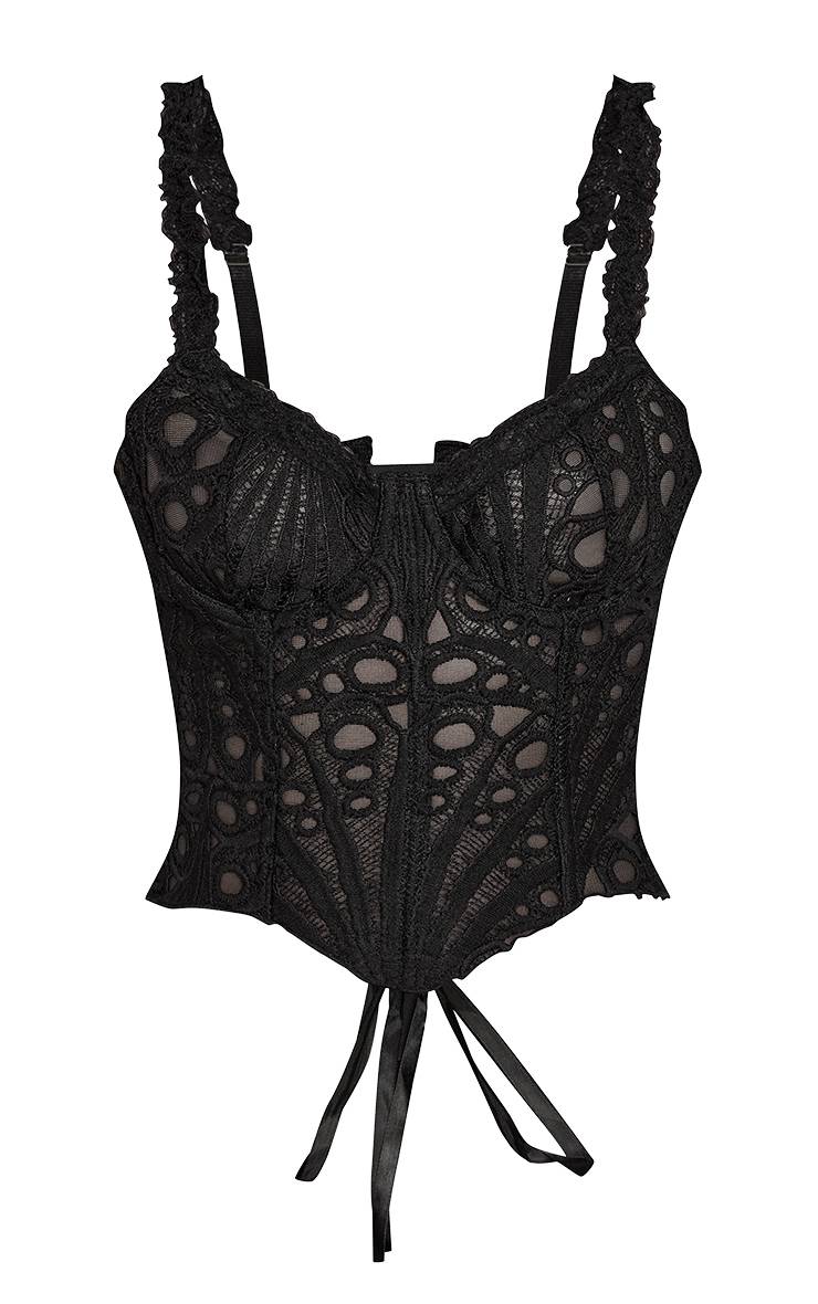 Noir Corset En Dentelle Florale Transparente Texturée À Bretelles