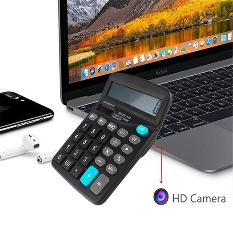 Taschenrechner mit integrierter Mini WiFi IP Kamera Full HD 1080p mit Akku (1500mAh)   Micro SD Kartenslot (iOS/Android) - Schwarz