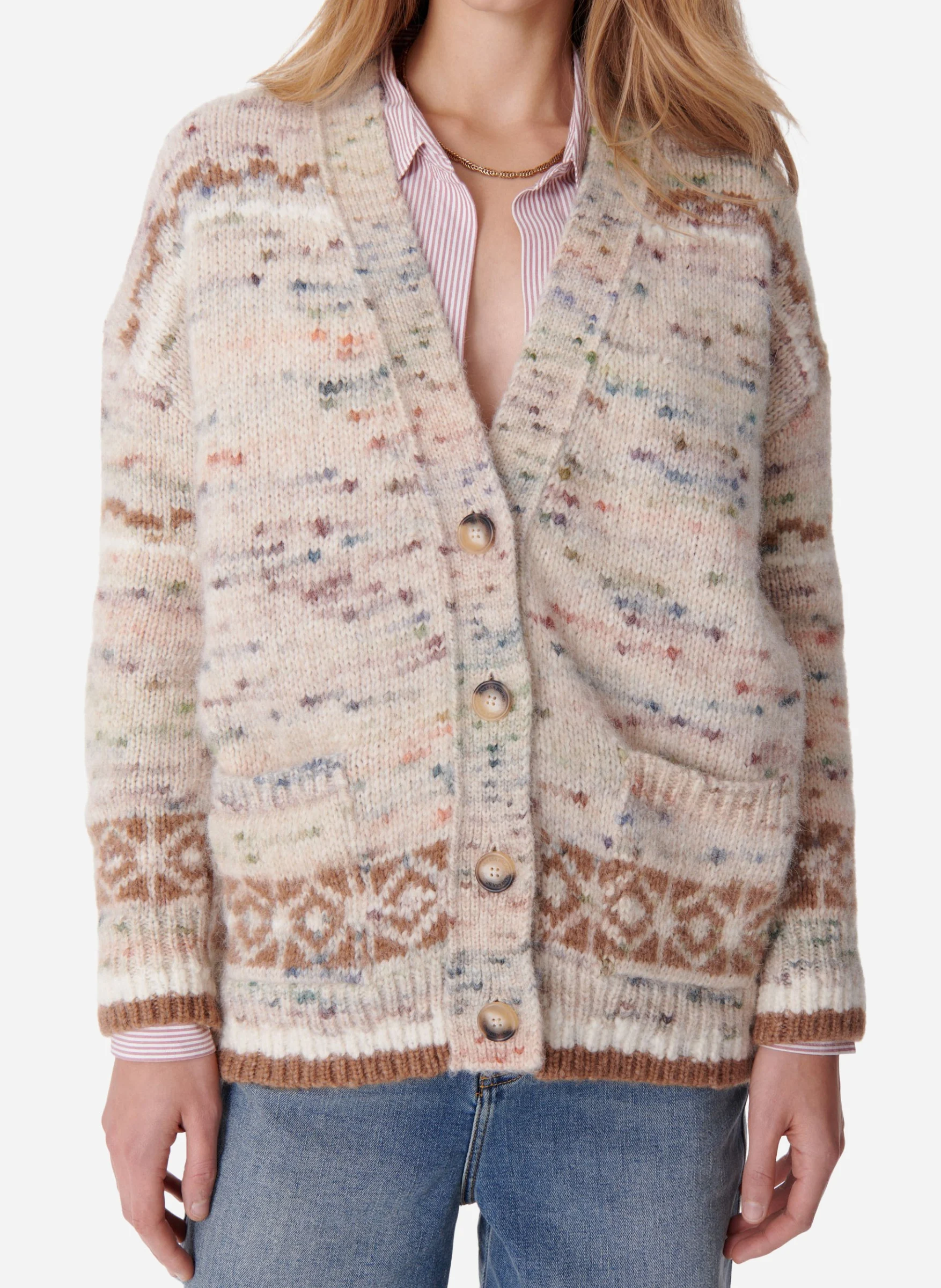 ELEONORE - Cardigan jacquard en laine | Beige