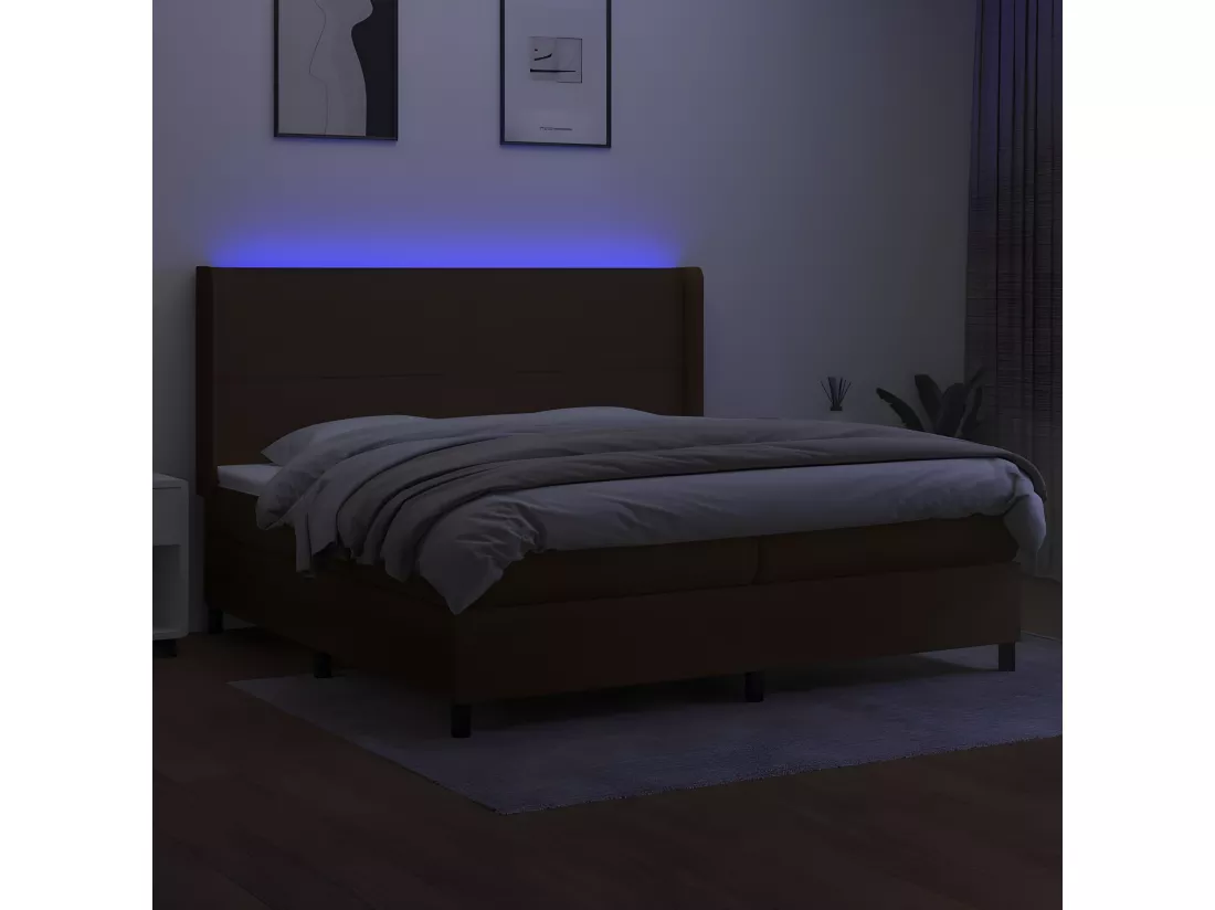 Sommier tapissier matelas et LED Marron foncé 200x200 cm Tissu