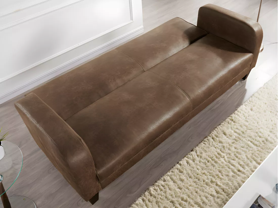 Canapé club 3 places convertible INICIO en microfibre aspect cuir vieilli