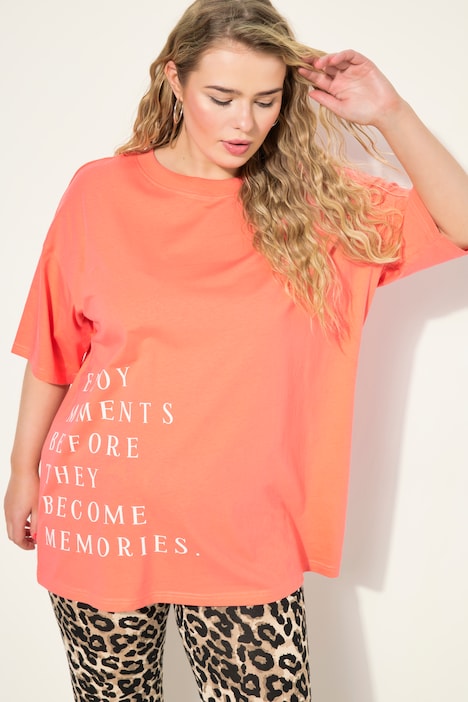 T-Shirt, oversized, Schrift Print, Rundhals, Halbarm